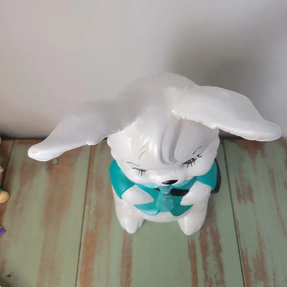 Kitschy Cute Large Easter Bunny Ceramic Figurine • Teal Jacket & Tie 🐰🩵